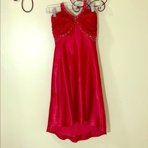 Red halter dress